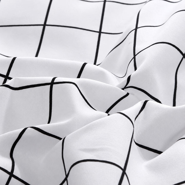 Modern Plain Grid Bedding Set Duvet Cover Flat Sheet Pillow Cases Polyester Fabric