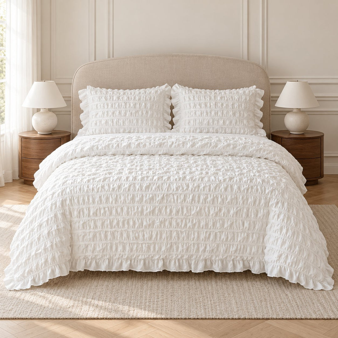 Chantilly Style Quilt Cover Set with Ruffled Edging 100% Cotton Soft Touch Available in Multiple Colors