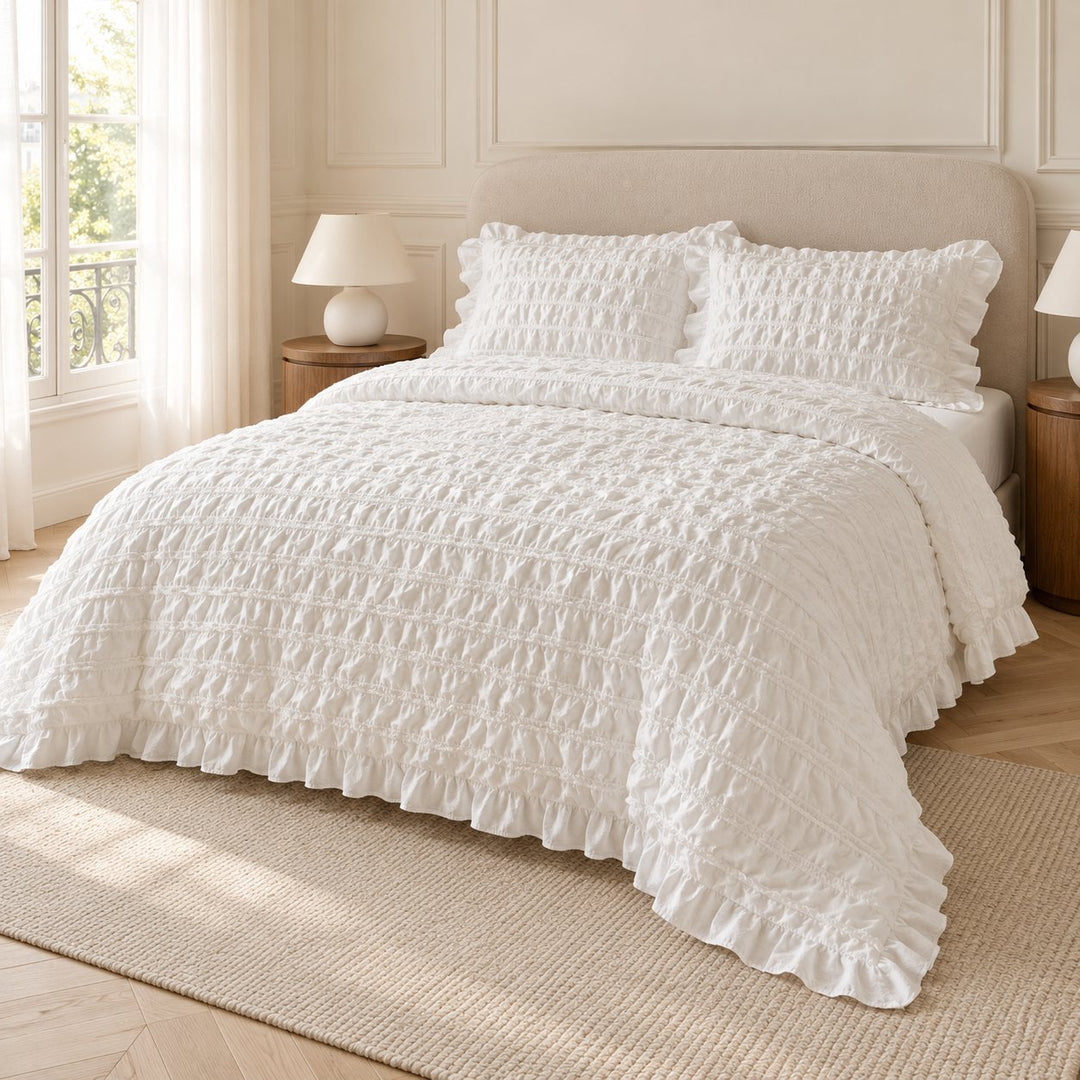 Chantilly Style Quilt Cover Set with Ruffled Edging 100% Cotton Soft Touch Available in Multiple Colors