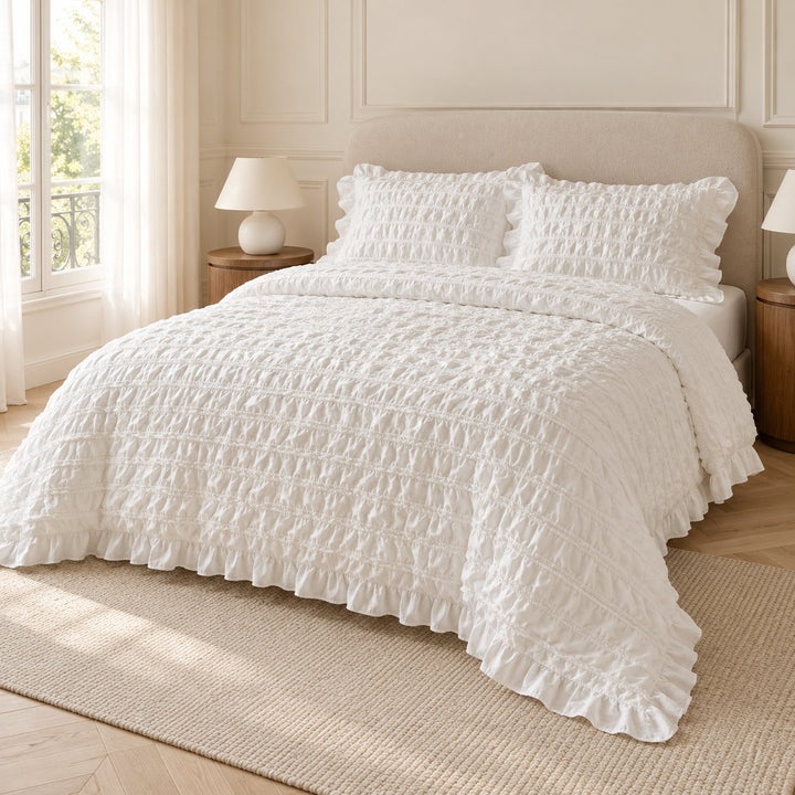 Chantilly Style Quilt Cover Set with Ruffled Edging 100% Cotton Soft Touch Available in Multiple Colors