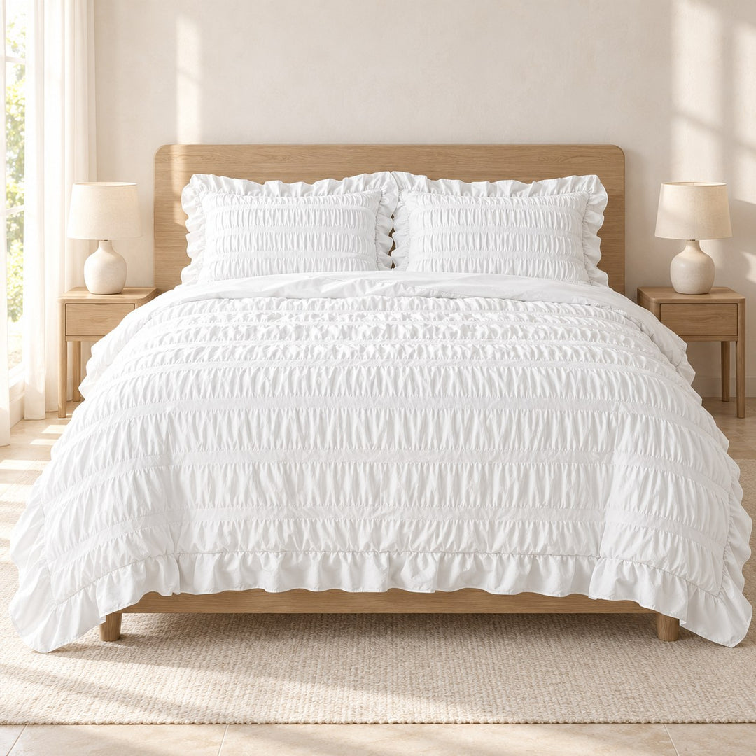 Modern Ribbed Bedding Set with Duvet Cover Flat Sheet and Pillow Cases in 100% Polyester