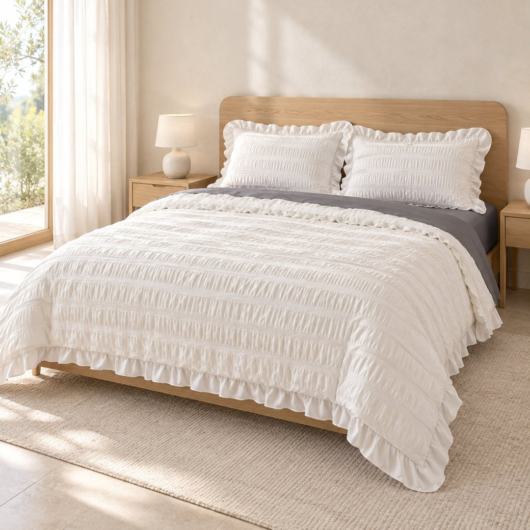 Modern Ribbed Bedding Set with Duvet Cover Flat Sheet and Pillow Cases in 100% Polyester