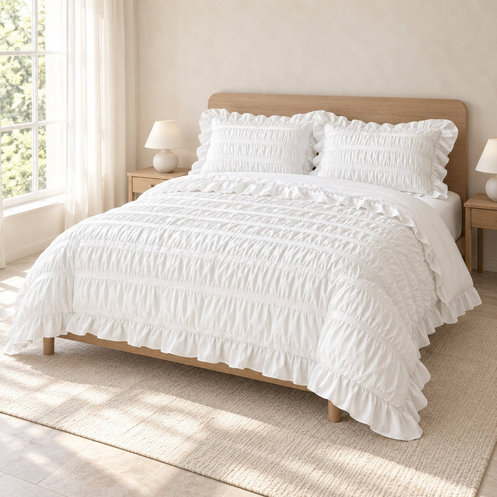Modern Ribbed Bedding Set with Duvet Cover Flat Sheet and Pillow Cases in 100% Polyester