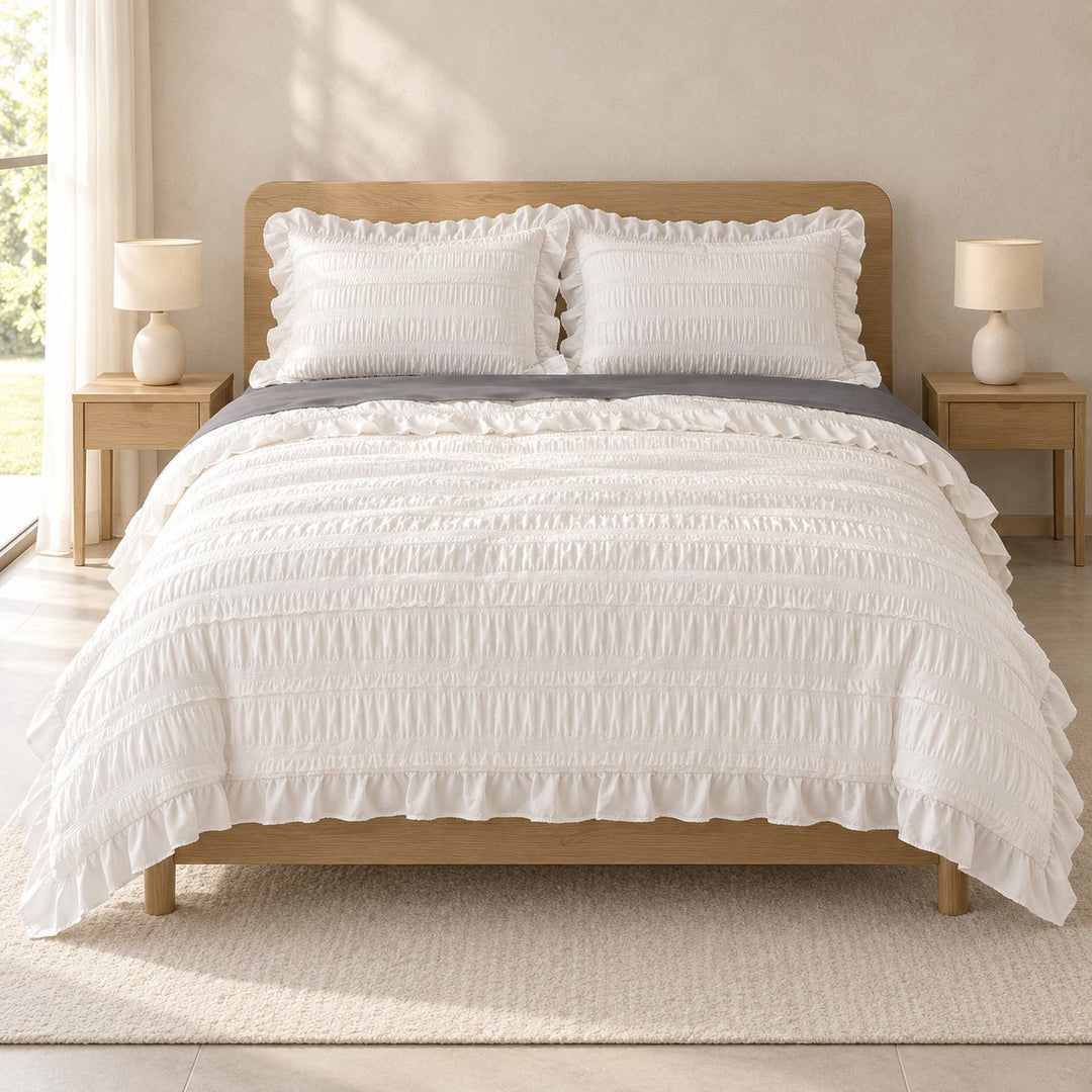 Modern Ribbed Bedding Set with Duvet Cover Flat Sheet and Pillow Cases in 100% Polyester