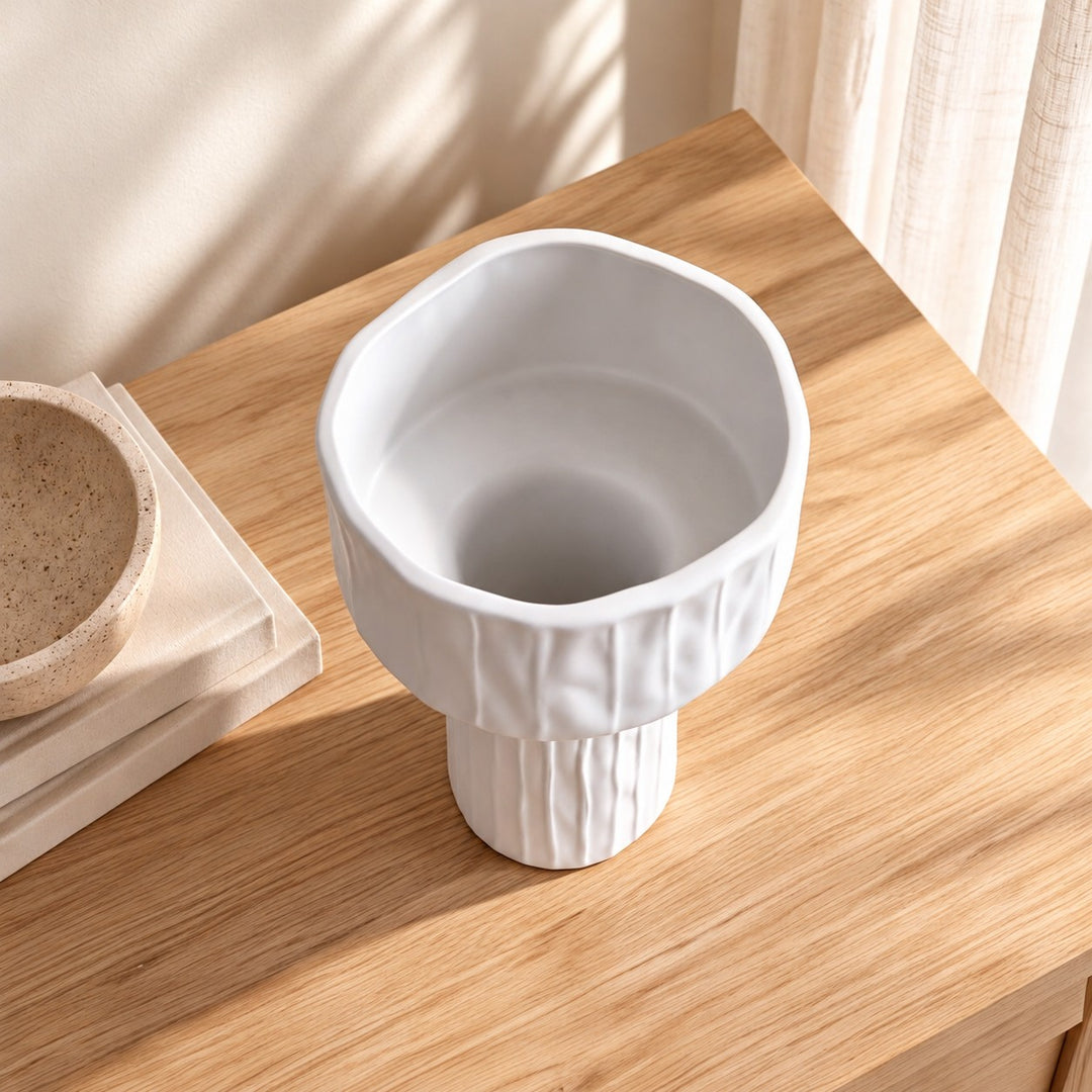 Modern Ceramic Vase Medium Pedestal Design Matte White Decorative for Dried Arrangements