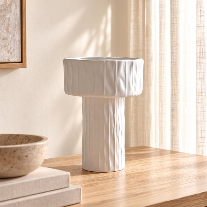 Modern Ceramic Vase Medium Pedestal Design Matte White Decorative for Dried Arrangements