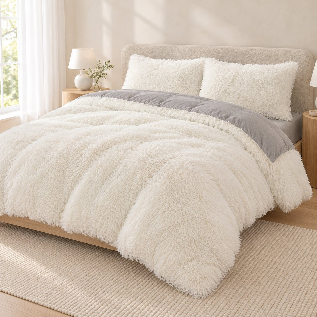 Cozy Plush Bedding Set Soft Duvet Cover Fluffy Pillowcases Fleece Fabric Machine Washable