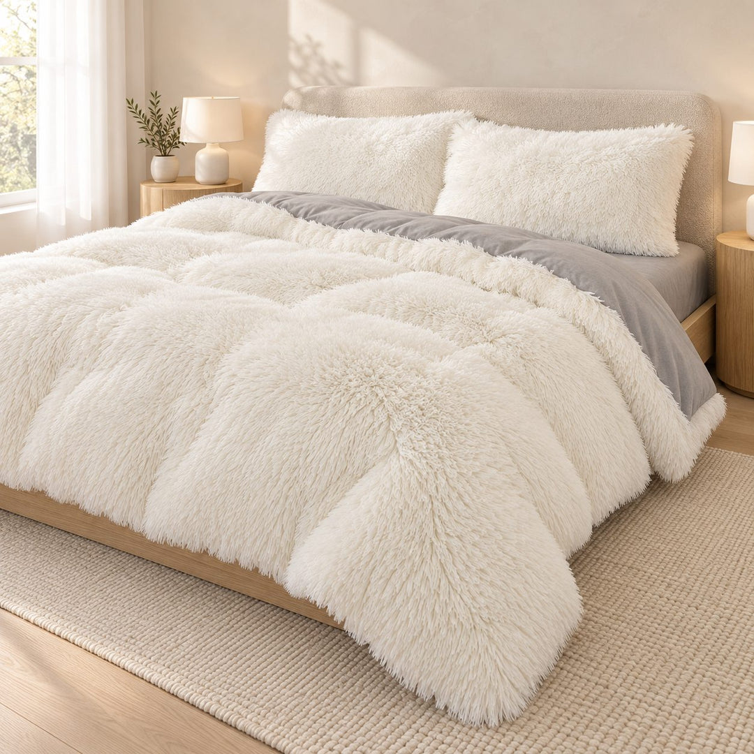 Cozy Plush Bedding Set Soft Duvet Cover Fluffy Pillowcases Fleece Fabric Machine Washable