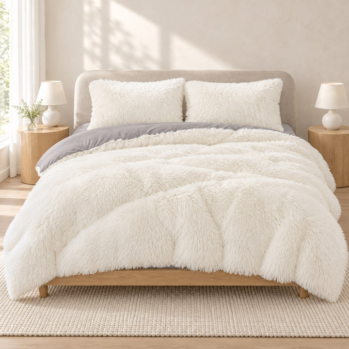 Cozy Plush Bedding Set Soft Duvet Cover Fluffy Pillowcases Fleece Fabric Machine Washable