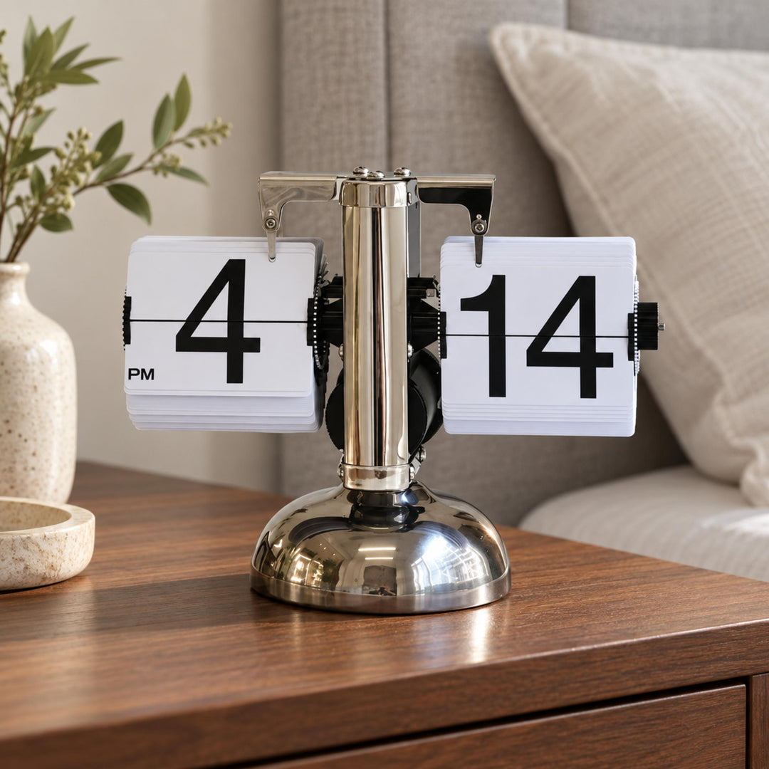Modern Flip Clock with Stainless Steel and PVC Construction 12-Hour Time Display
