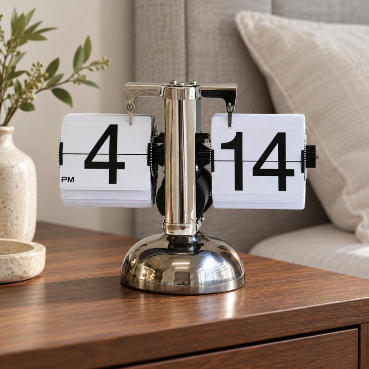 Modern Flip Clock with Stainless Steel and PVC Construction 12-Hour Time Display