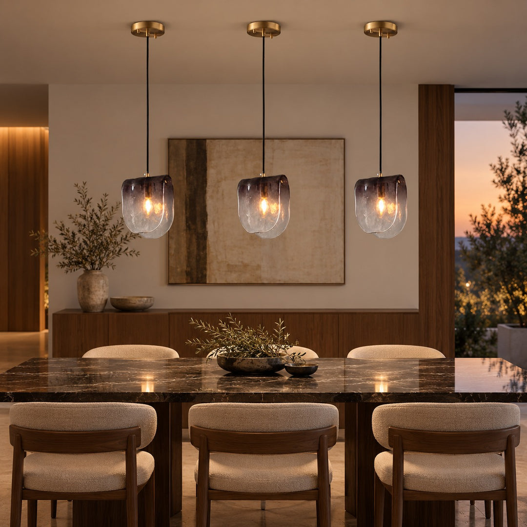 Modern Sculptural Glass Pendant Light with Natural Brass Finish