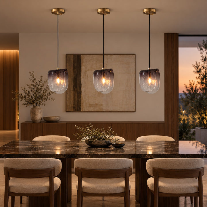 Modern Sculptural Glass Pendant Light with Natural Brass Finish
