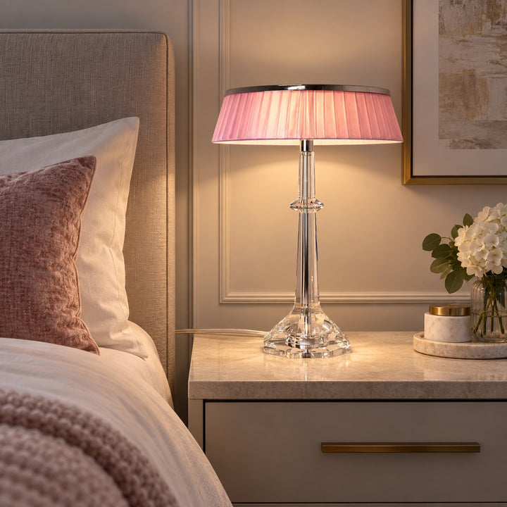 Modern Table Lamp Adjustable Height LED Edge Lighting Chrome Fabric Shade K9 Crystal Base