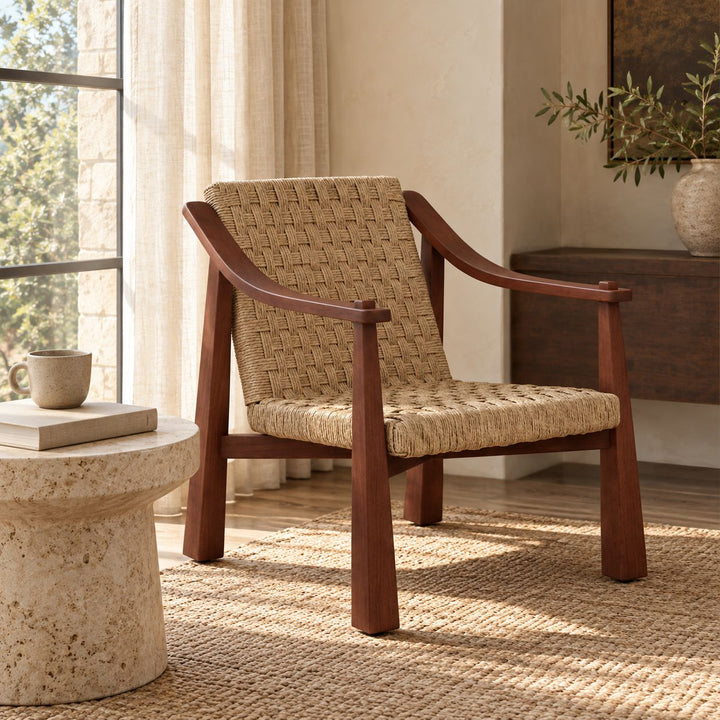 Modern Accent Chair with Woven Seagrass Seat and Ash Wood Frame for Living Room Decor