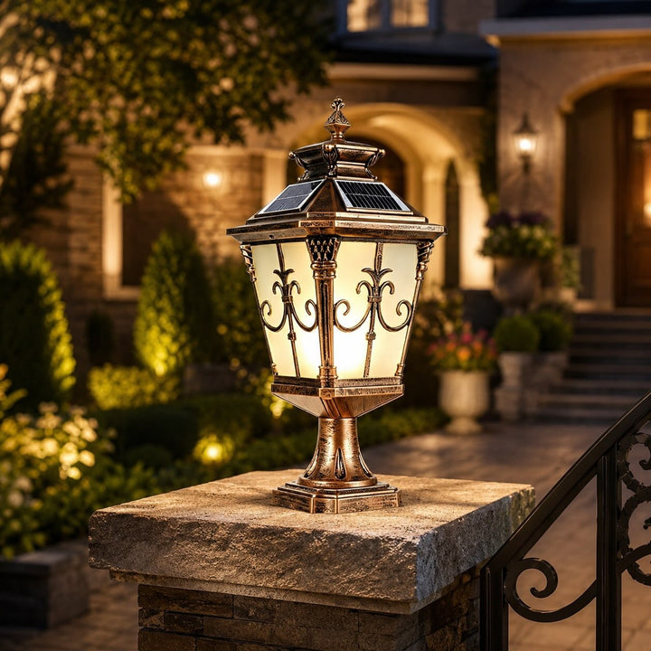 Solar Outdoor Garden Light Modern Fence Post Fixture Die Cast Aluminum LED Warm White