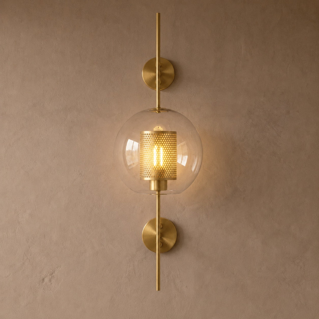 Modern Wall Light Clear Glass Wall Mounted Brass Dimmable LED Fixture Warm Glow