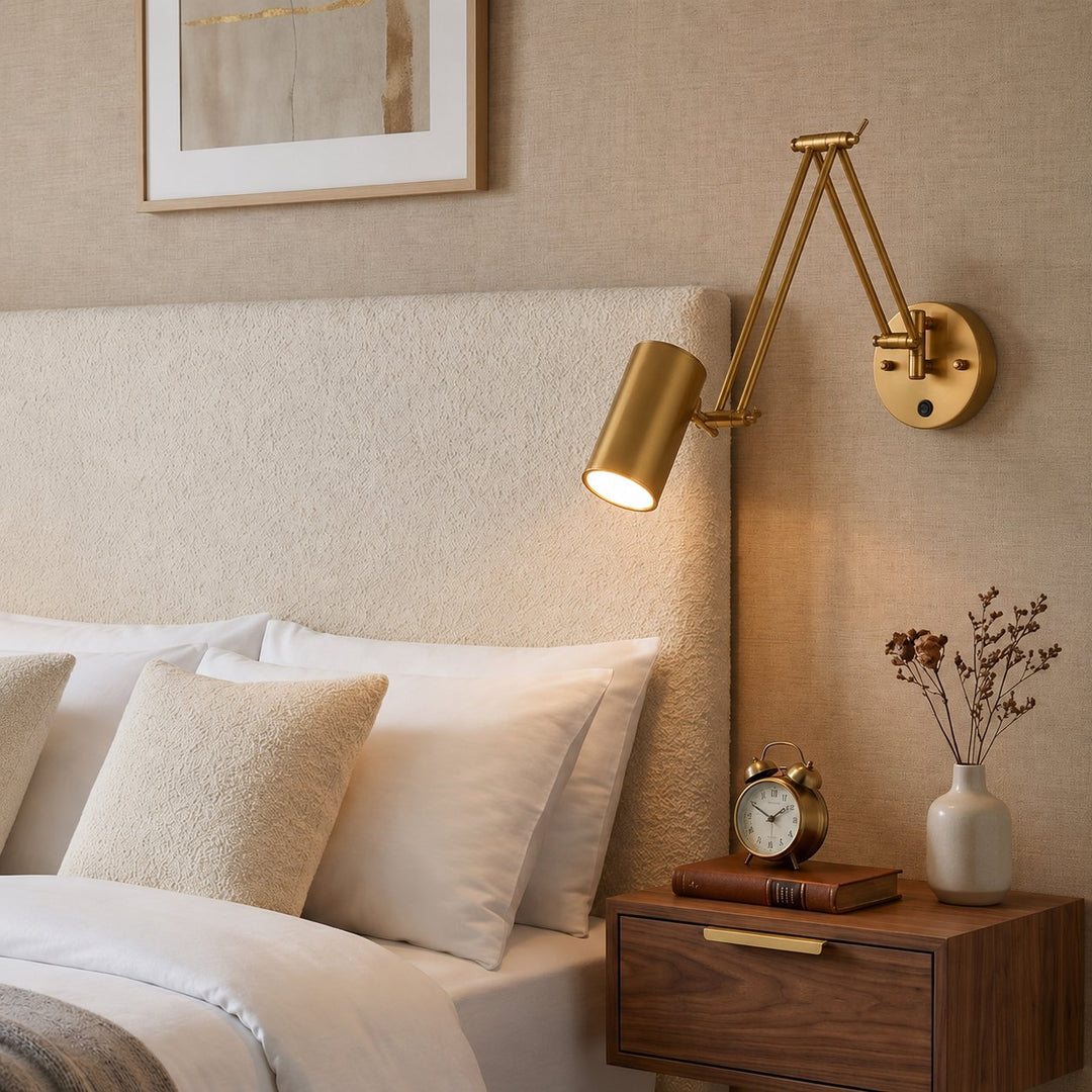 Industrial Wall Light Adjustable Sconce with Metal Fixture in Matte Black and Brushed Gold Finish