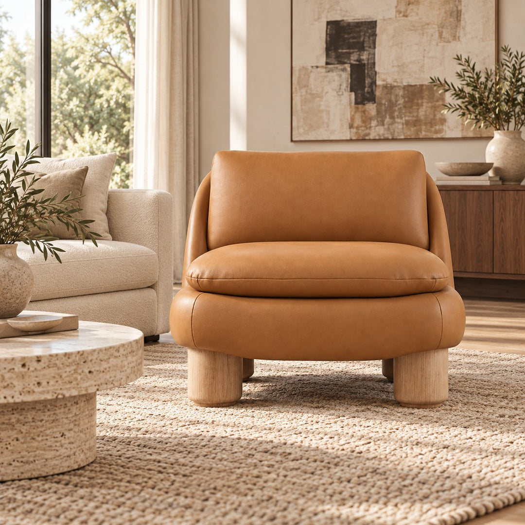 Modern Armless Accent Chair Upholstered Plush Seat with Wood Legs for Living Room