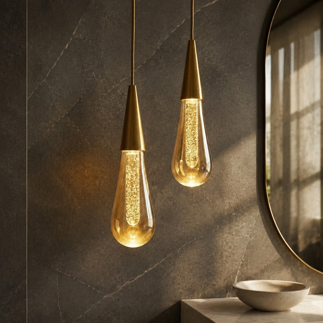 Modern Adjustable Pendant Light Hanging Chrome-Plated Iron and Crystal LED Fixture