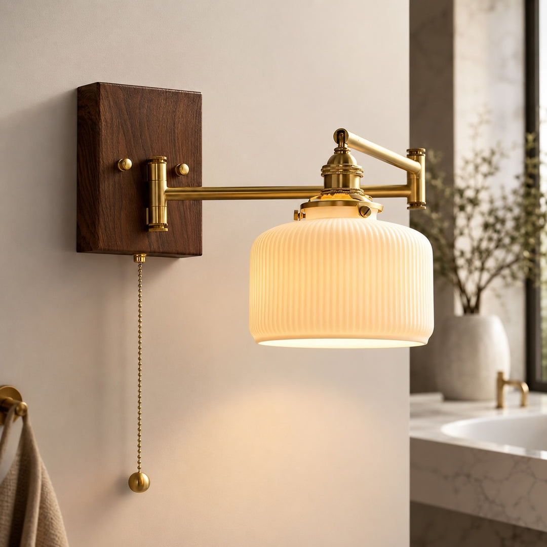 Modern Ceramic Wall Lamp Wall Mounted with Brass and Walnut Fittings Dimmable