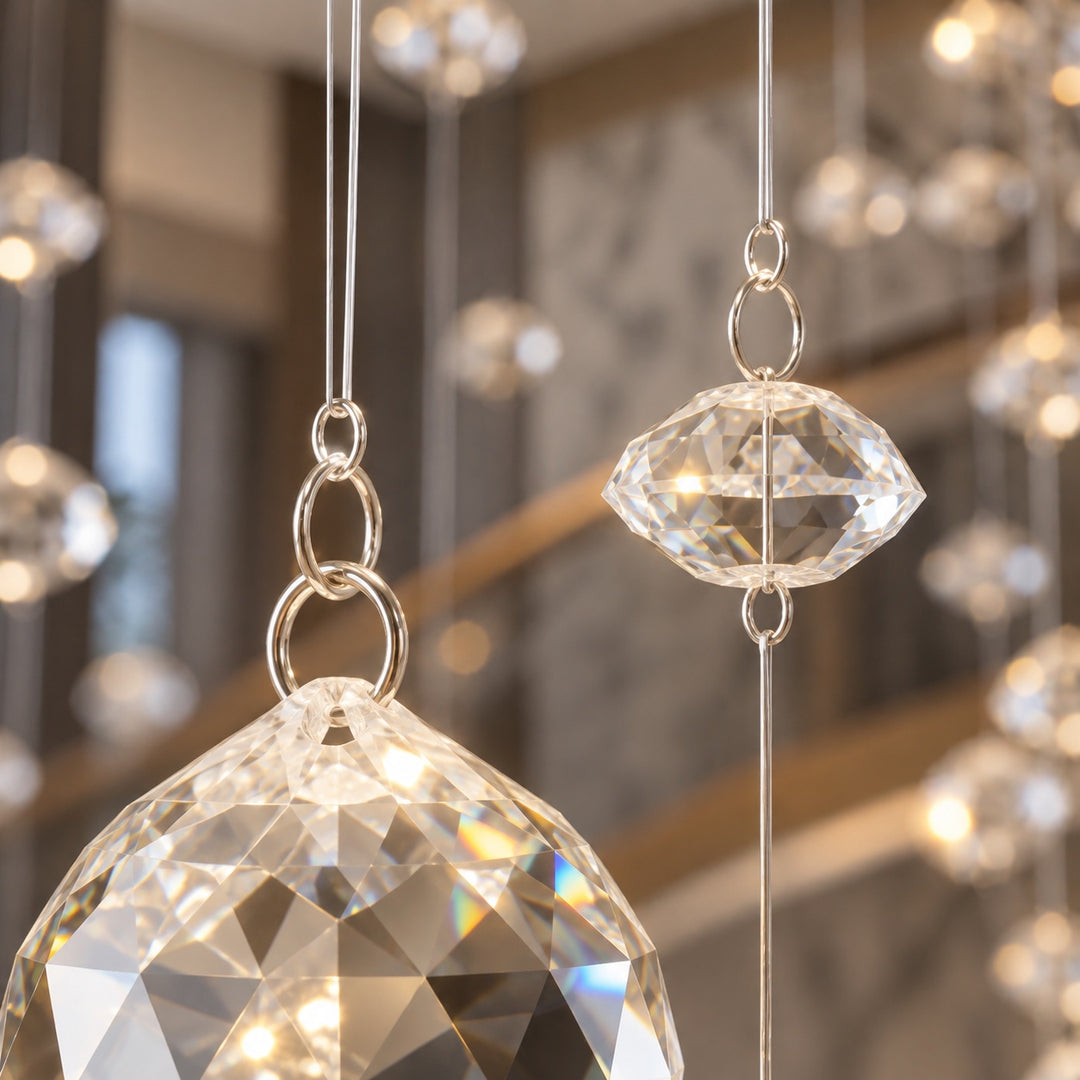 Modern Spiral Crystal Chandelier Adjustable Height Metal Frame 6 to 15 Bulbs for Foyer