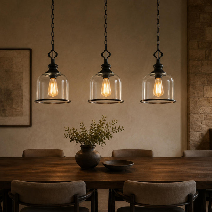 Modern Glass Pendant Lighting Bell Shape Adjustable Height Copper Frame E12 E14 Socket