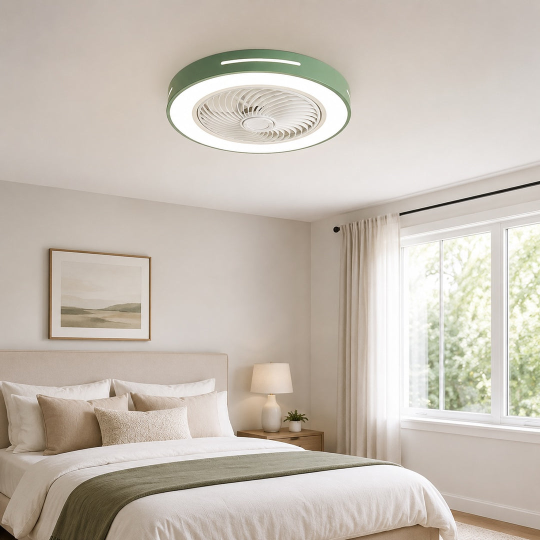 Modern Bladeless Ceiling Fan with Lights Flush Mount Iron Adjustable LED 72W for Home