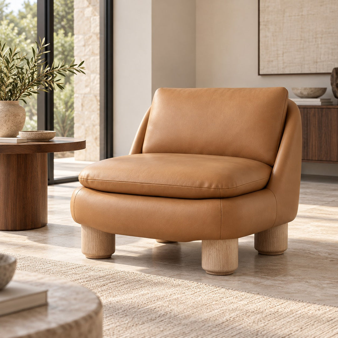 Modern Armless Accent Chair Upholstered Plush Seat with Wood Legs for Living Room