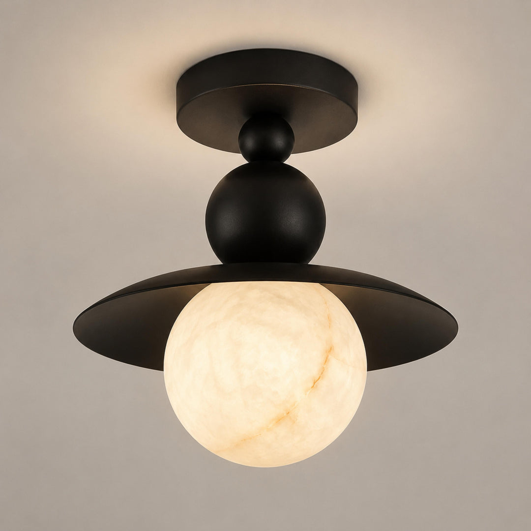 Mid-Century Modern Semi-Flush Mount Ceiling Light – Glass or Alabaster Globe