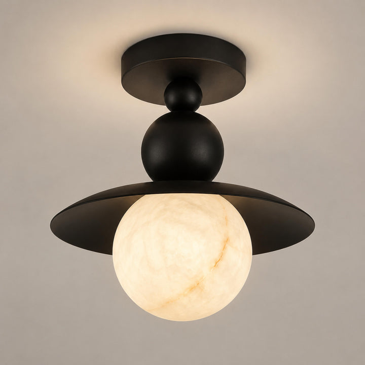 Mid-Century Modern Semi-Flush Mount Ceiling Light – Glass or Alabaster Globe
