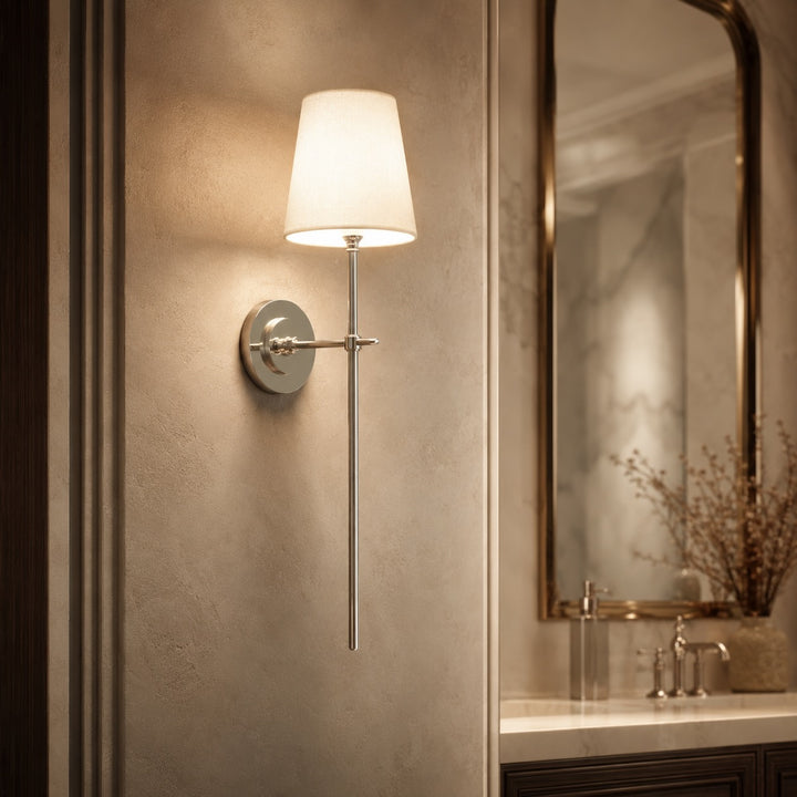 Modern Brass Wall Sconce Wall Mounted Tapered Fabric Shade LED Compatible Indoor Light