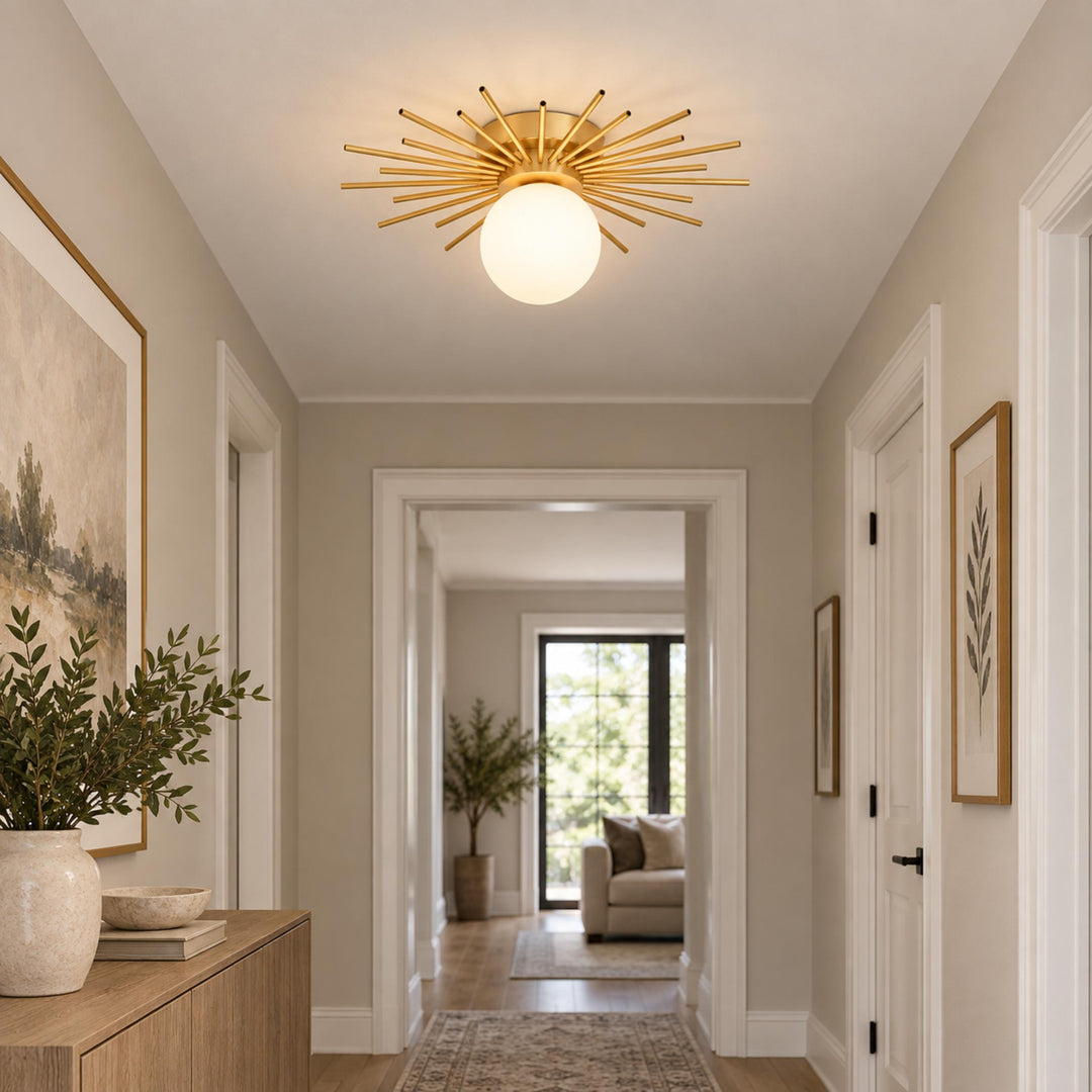 Modern Flush Mount Ceiling Light Fixture Metal Dimmable LED 12 Inch Diameter for Home Lighting