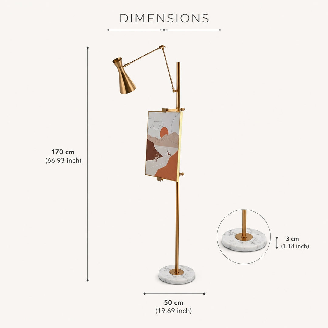 Modern Floor Lamp with Gold Metal Finish and White Marble Base for Living Room Lighting