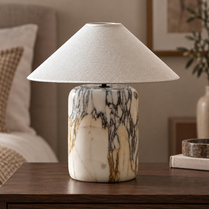 Modern Marble Table Lamp with Linen Shade and Adjustable Brightness for Elegant Lighting