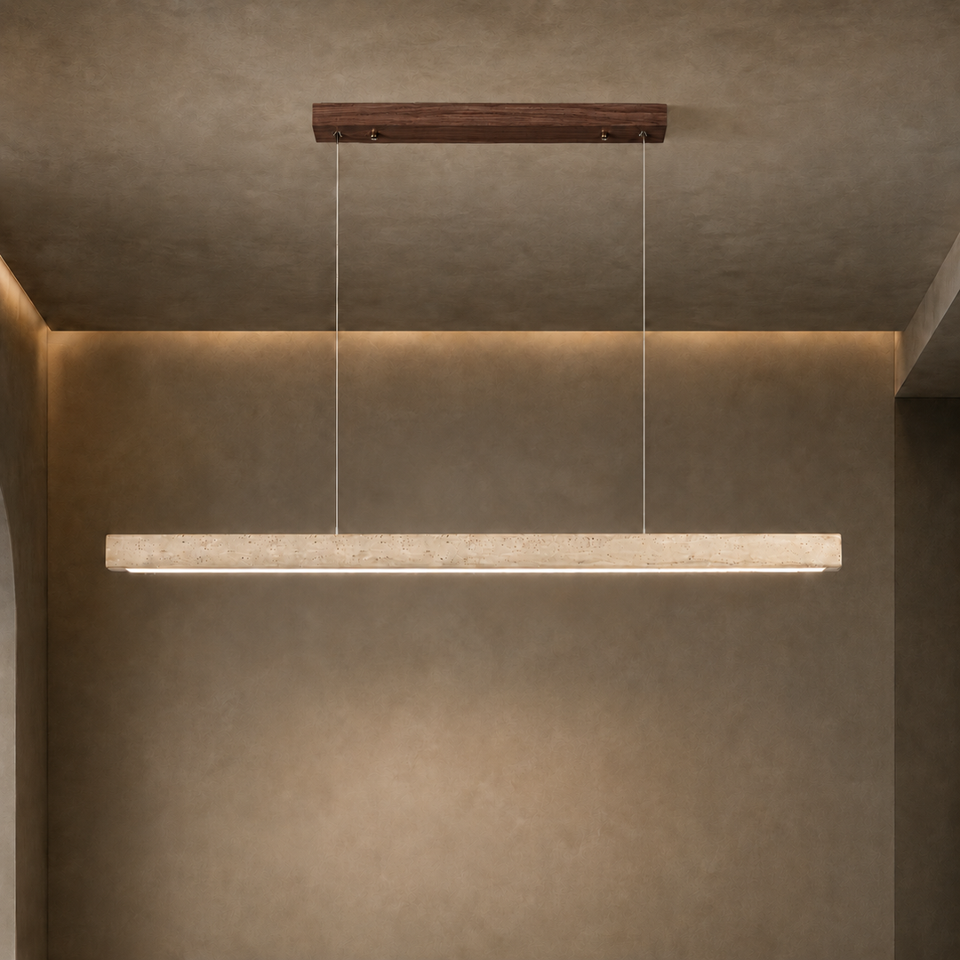 Modern Pendant Lamp with Adjustable LED Lighting and Travertine Shade for Kitchen Island
