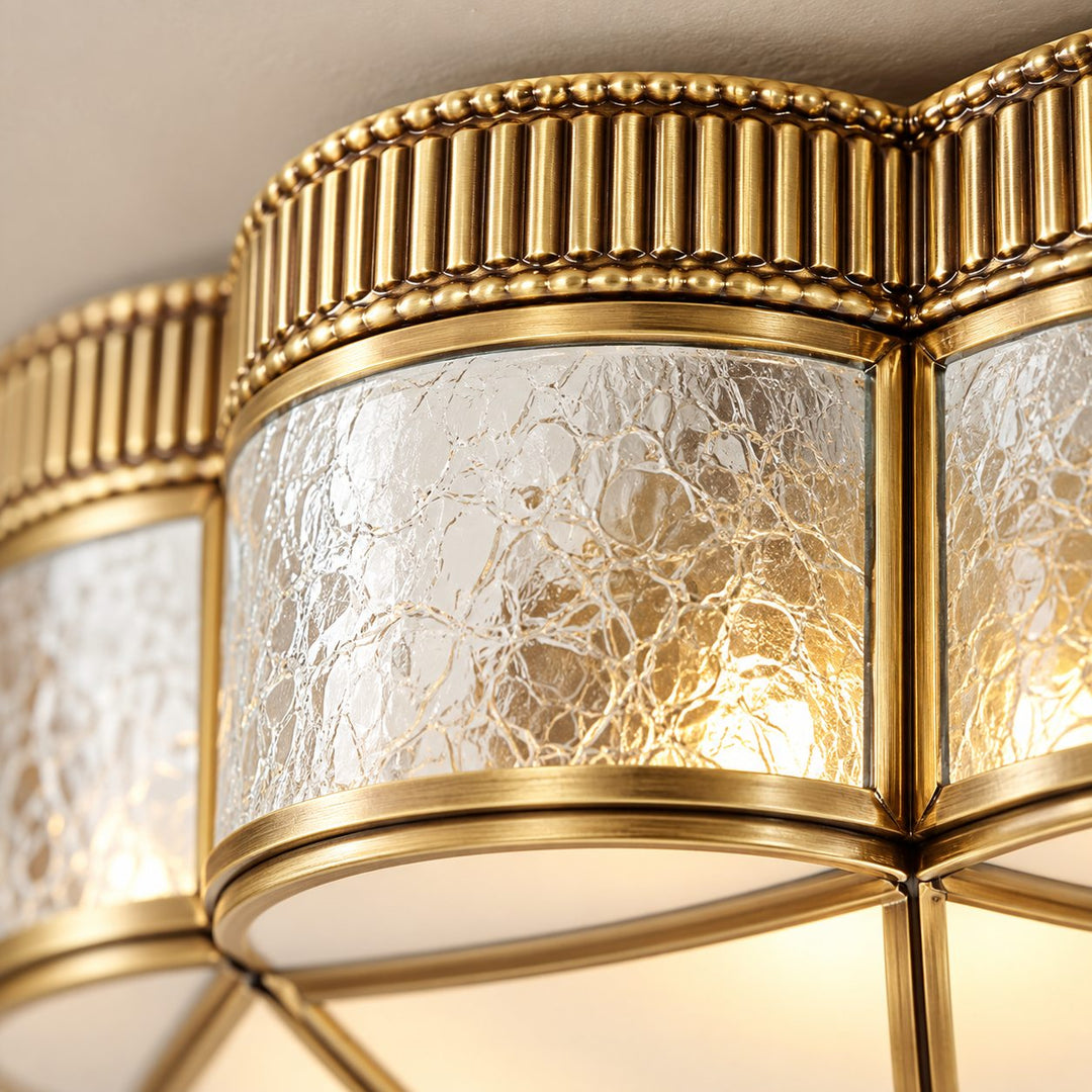 Modern Brass Flush Mount Ceiling Light with Frosted Glass Shade LED Compatible for Indoor Use