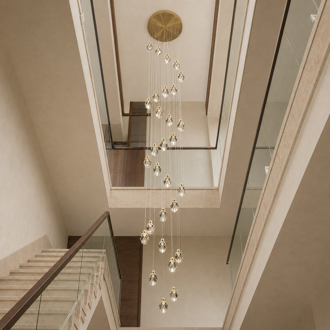 Modern Crystal Chandelier Adjustable Hanging Light Fixture LED for Living Room 3 to 35 Heads