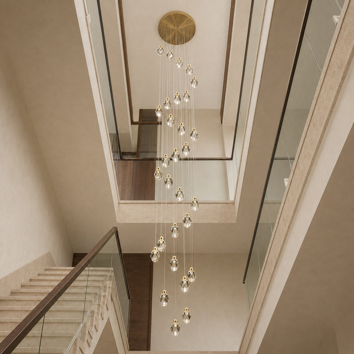 Modern Crystal Chandelier Adjustable Hanging Light Fixture LED for Living Room 3 to 35 Heads