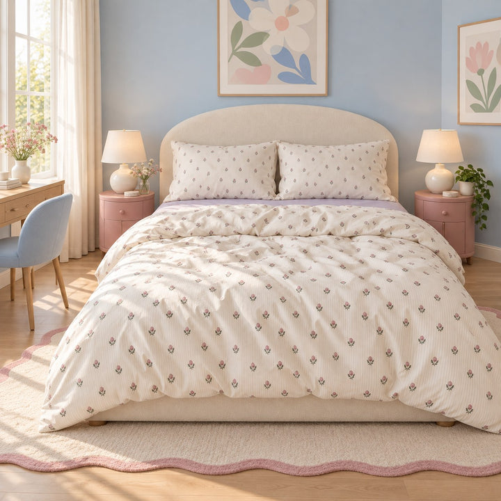 Vintage Floral Print Bedding Set Polyester Duvet Cover Flat Sheet Pillow Case Cozy Design