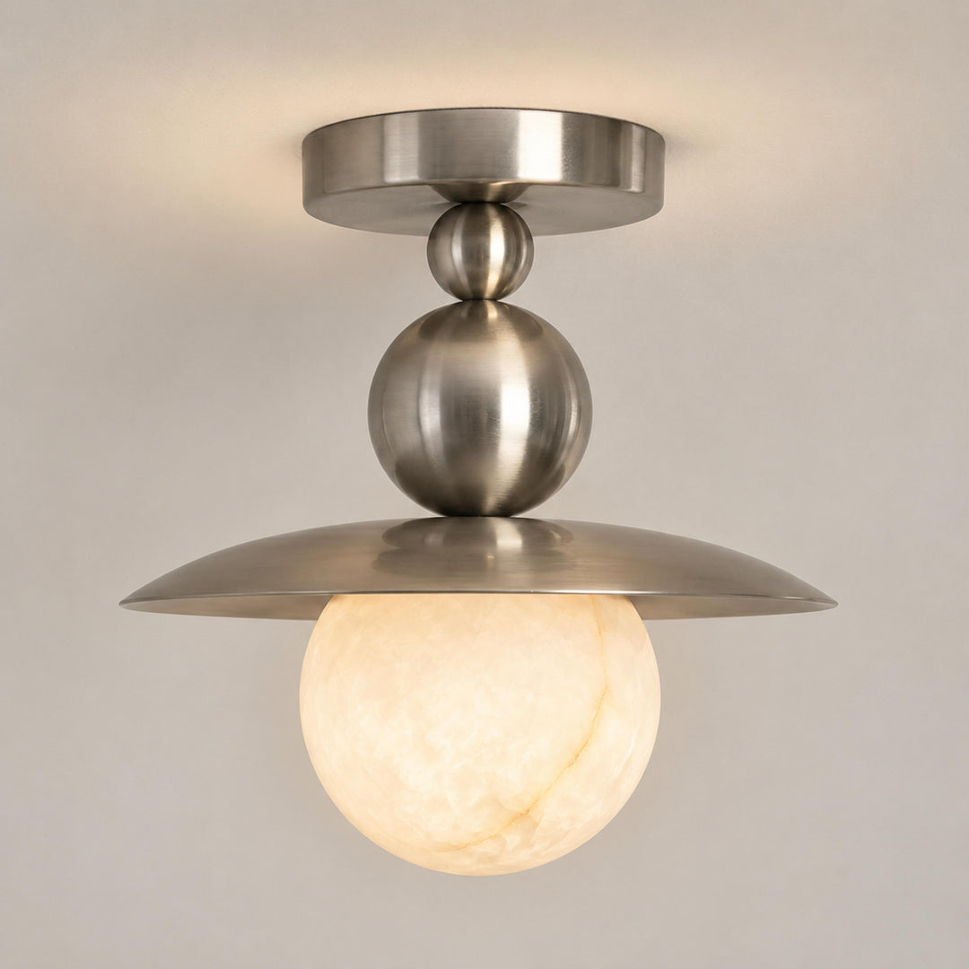 Mid-Century Modern Semi-Flush Mount Ceiling Light – Glass or Alabaster Globe