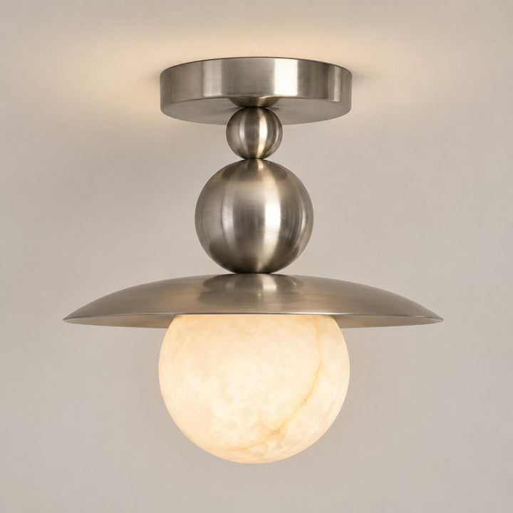 Mid-Century Modern Semi-Flush Mount Ceiling Light – Glass or Alabaster Globe