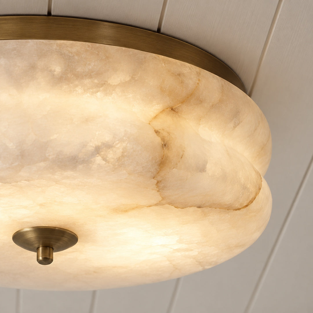 Modern Flush Mount Ceiling Light Fixture Alabaster LED 12 Inch 15W Warm White