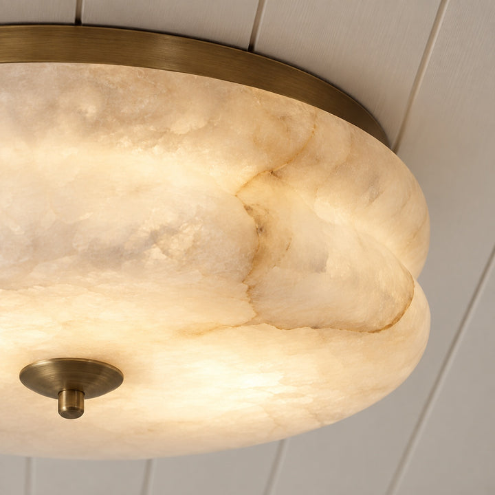 Modern Flush Mount Ceiling Light Fixture Alabaster LED 12 Inch 15W Warm White