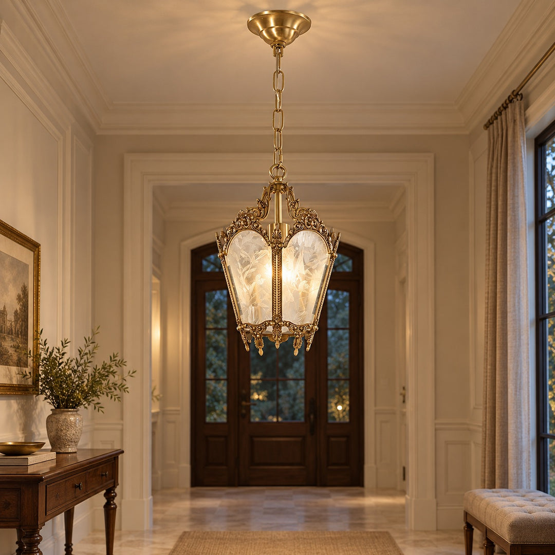 Antique Empire Pendant Lamp Ceiling Mounted Brass Frame Frosted Glass LED Compatible