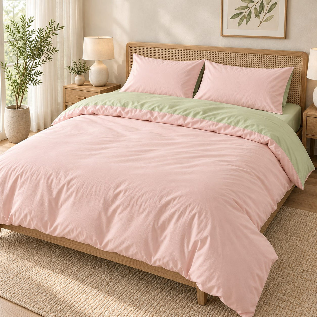 Reversible Cotton Bedding Set with Duvet Cover and Pillowcases Lightweight Breathable Design
