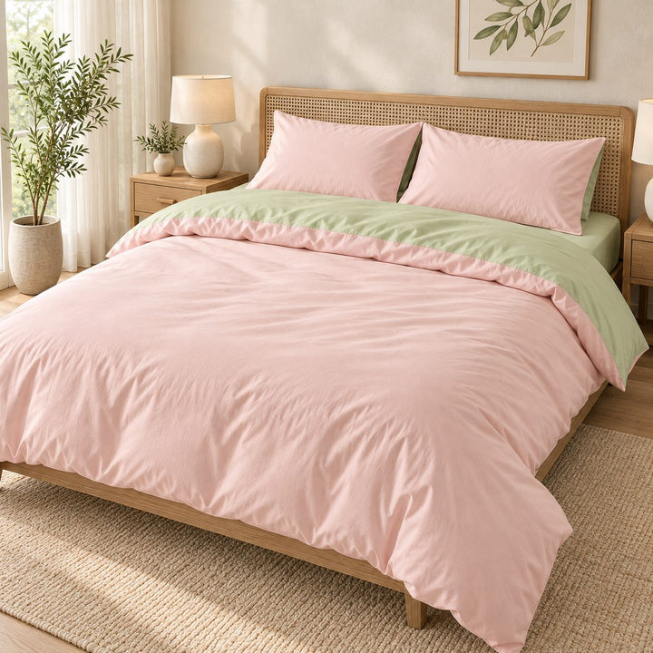 Reversible Cotton Bedding Set with Duvet Cover and Pillowcases Lightweight Breathable Design