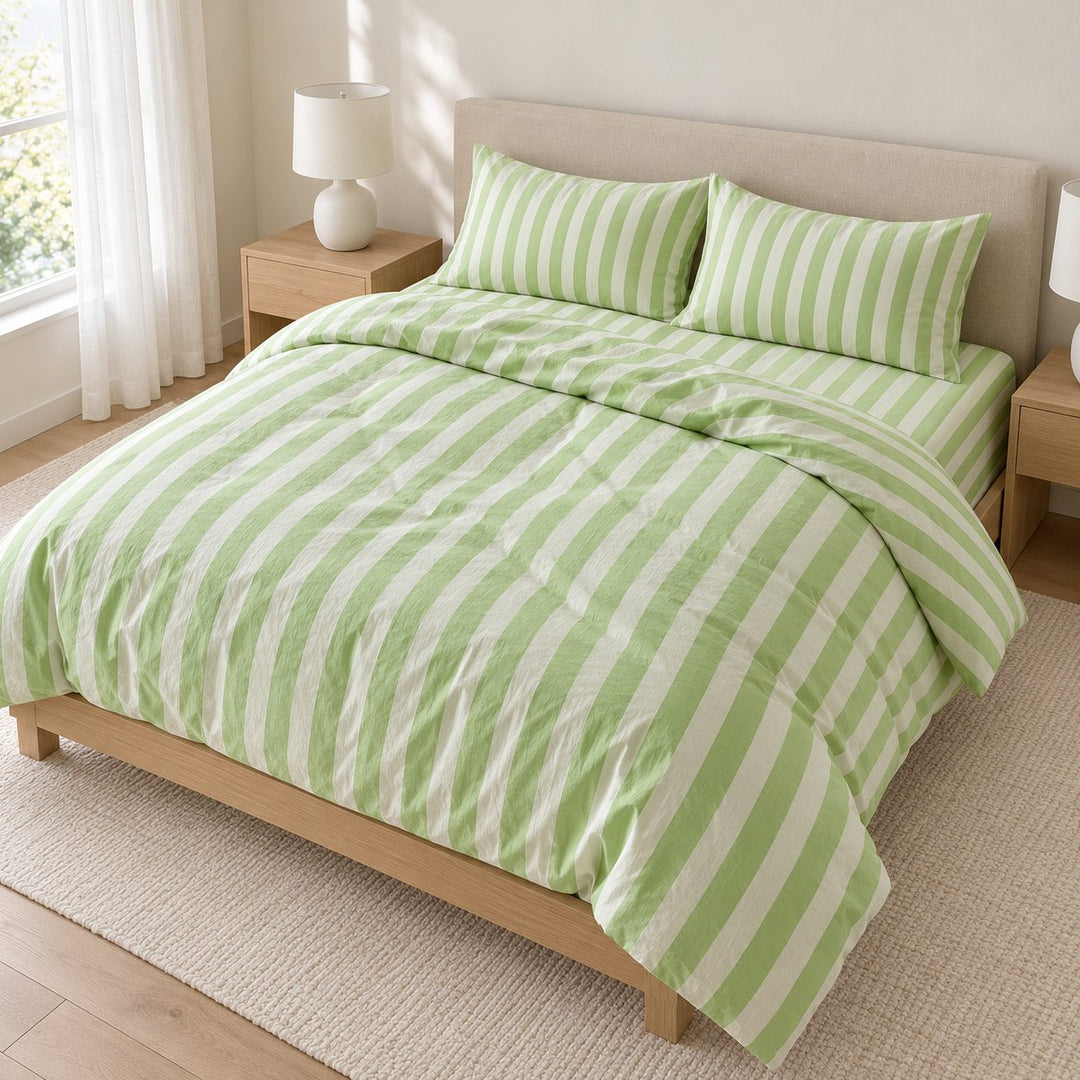 Modern Striped Bedding Set Cotton-Polyester Blend Duvet Cover Flat Sheet Pillow Case