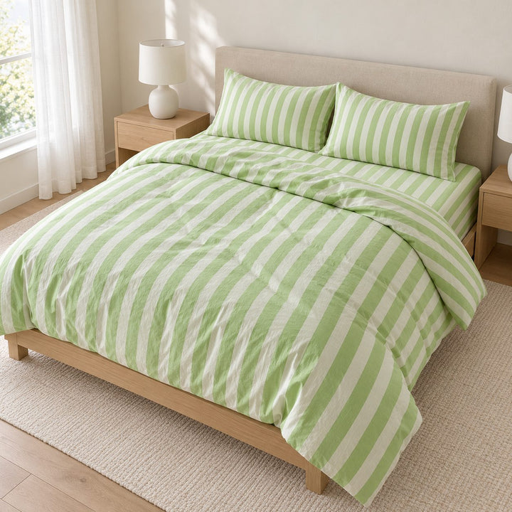 Modern Striped Bedding Set Cotton-Polyester Blend Duvet Cover Flat Sheet Pillow Case