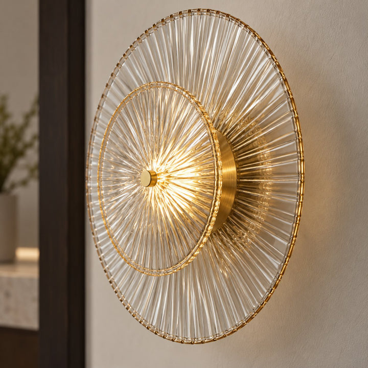 Layered Fluted Glass LED Wall Sconce – Brass Interior Wall Light
